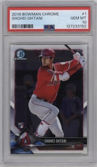 Shohei Ohtani from the 2018 Bowman Chrome set graded by PSA and given an overall grade of 10.