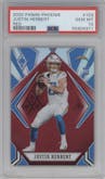 Justin Herbert from the 2020 Panini Phoenix set featuring a Red parallel graded by PSA and given an overall grade of 10.