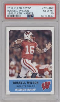 Russell Wilson from the 2012 Fleer Retro set graded by PSA and given an overall grade of 10.