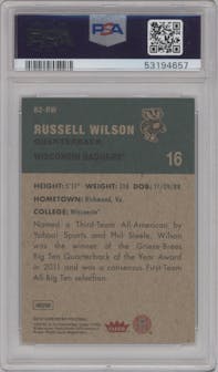 Russell Wilson from the 2012 Fleer Retro set graded by PSA and given an overall grade of 10.