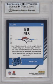 Bo Nix from the 2024 Donruss Optic set featuring a Orange parallel graded by Beckett and given an overall grade of 9.
