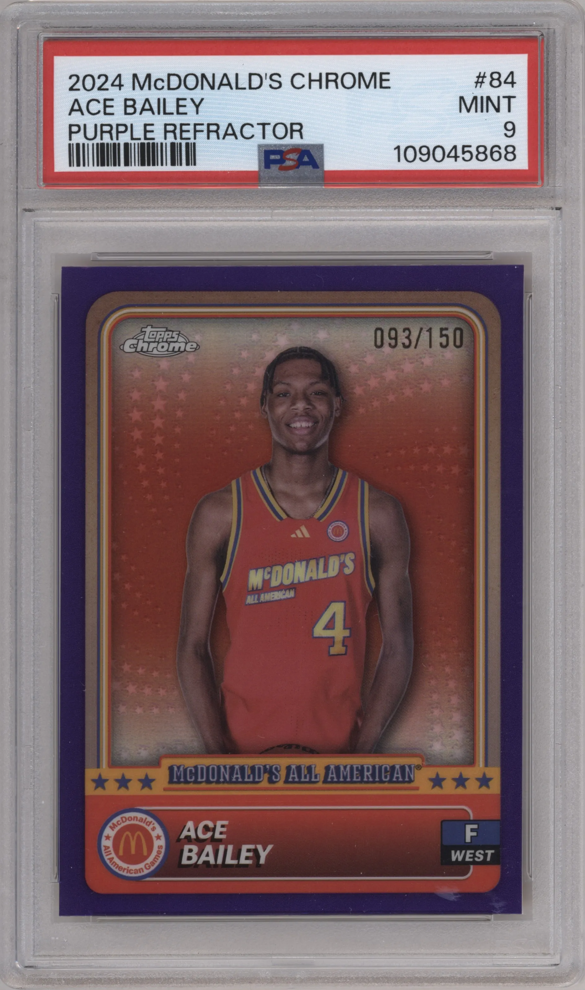 2024 Topps Chrome McDonald's All-American Ace Bailey Purple Refractor #84 PSA 9