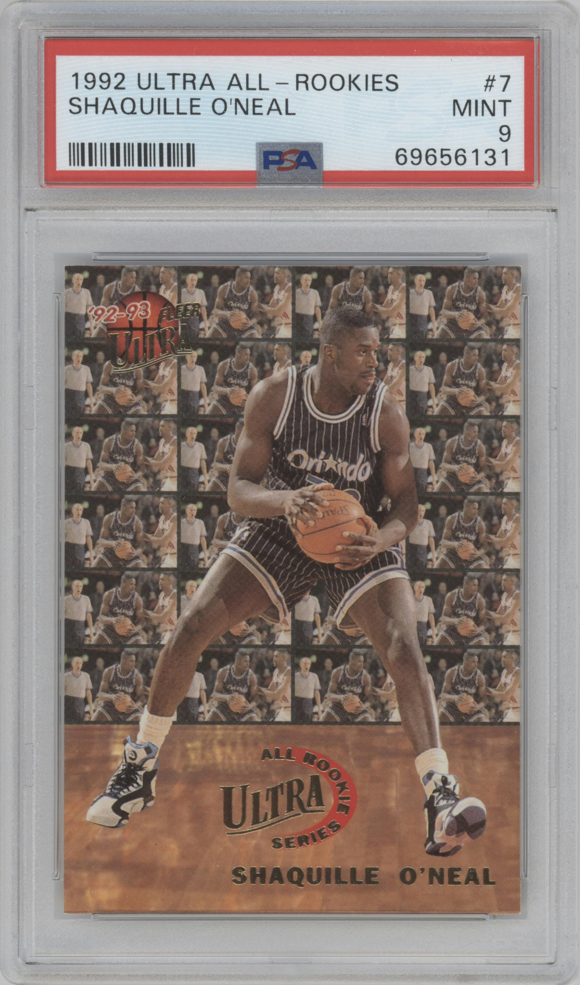 Shaquille O'Neal from the 1992-93 Fleer Ultra set graded by PSA and given an overall grade of 9.