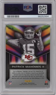 Patrick Mahomes II from the 2017 Panini Prizm set graded by PSA and given an overall grade of 9.