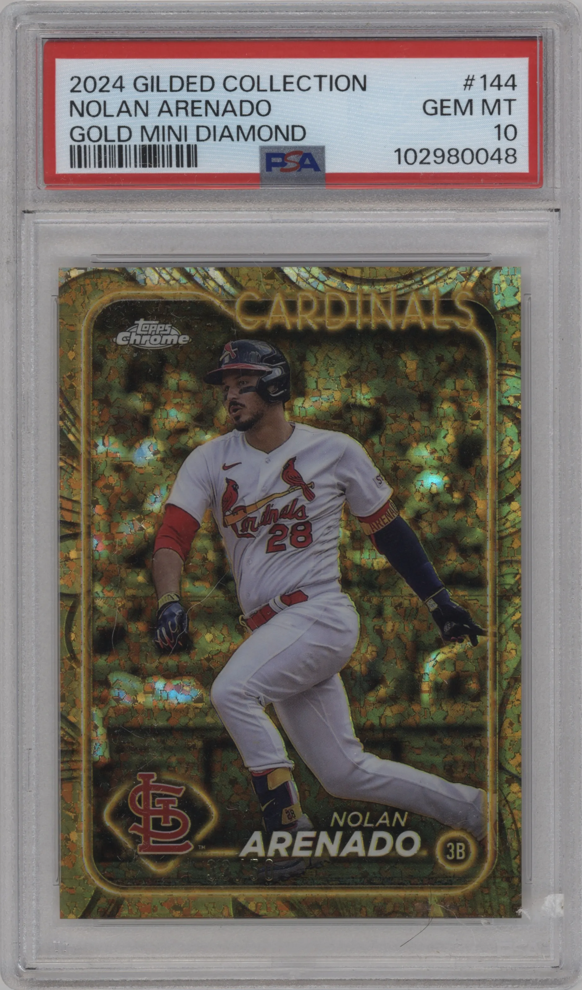 2024 Topps Gilded Collection Nolan Arenado Mini-Diamond Gold Refractor #144 PSA 10