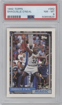 Shaquille O'Neal from the 1992-93 Topps set graded by PSA and given an overall grade of 8.