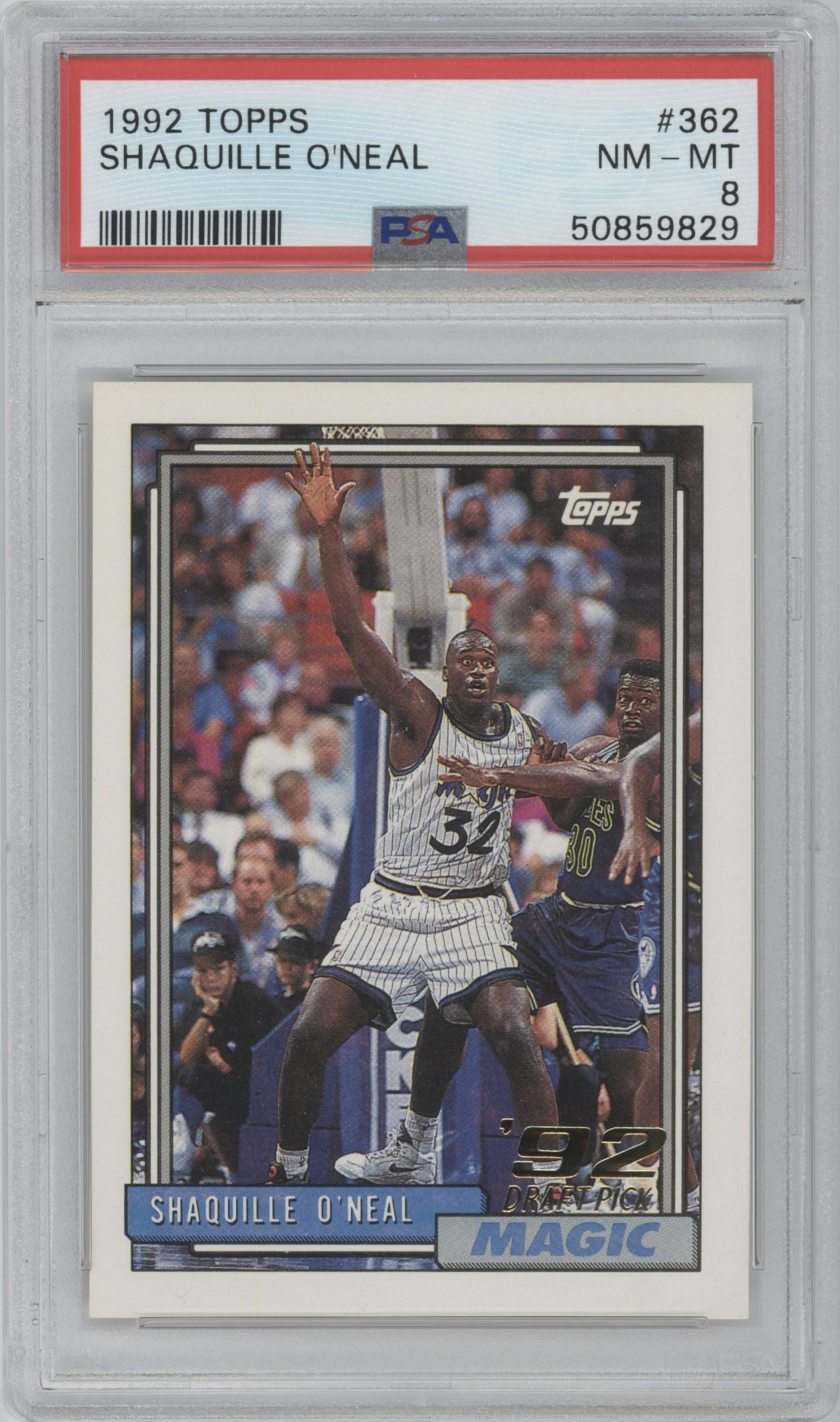 Shaquille O'Neal from the 1992-93 Topps set graded by PSA and given an overall grade of 8.