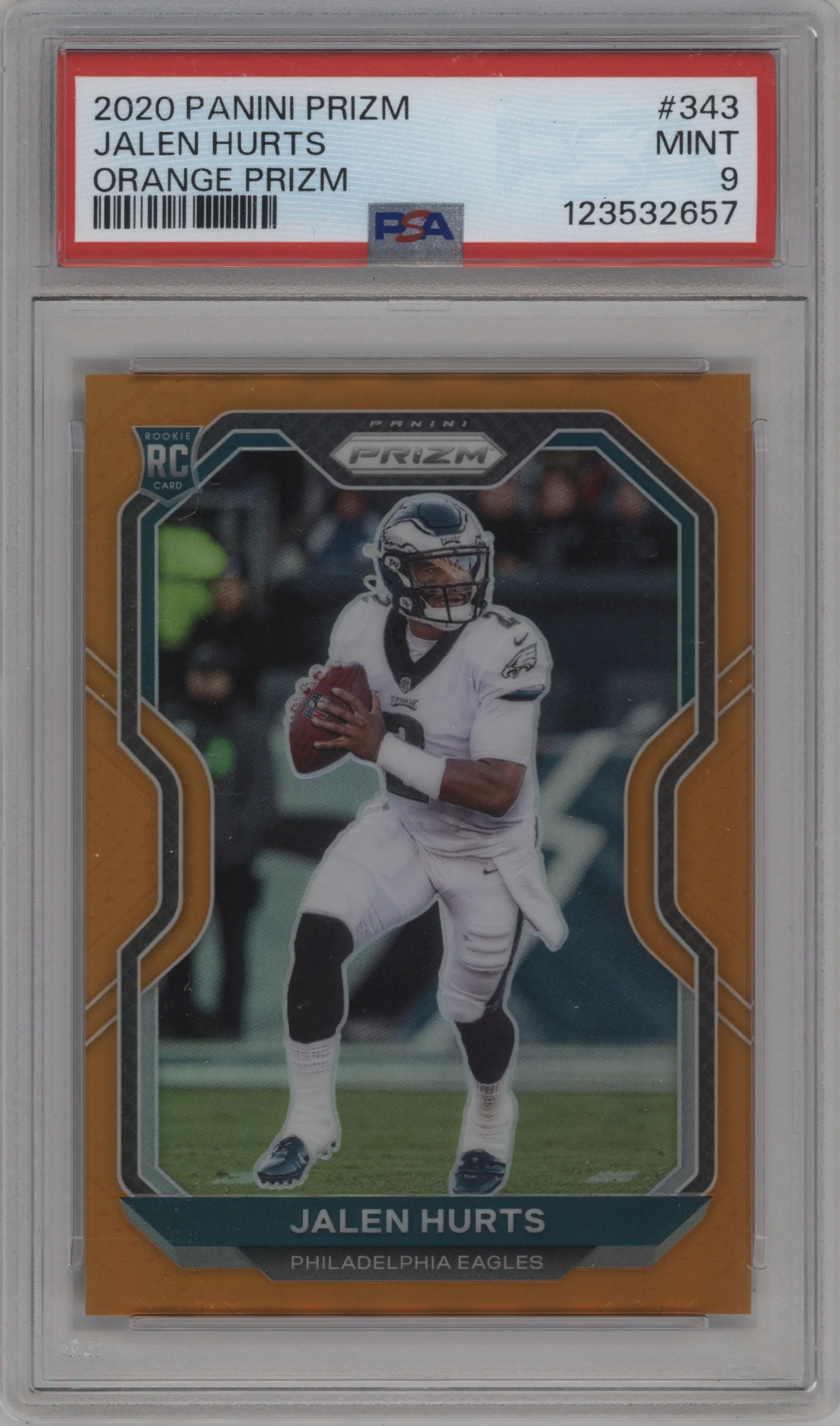 2020 Panini Prizm Jalen Hurts Orange Prizm PSA 9
