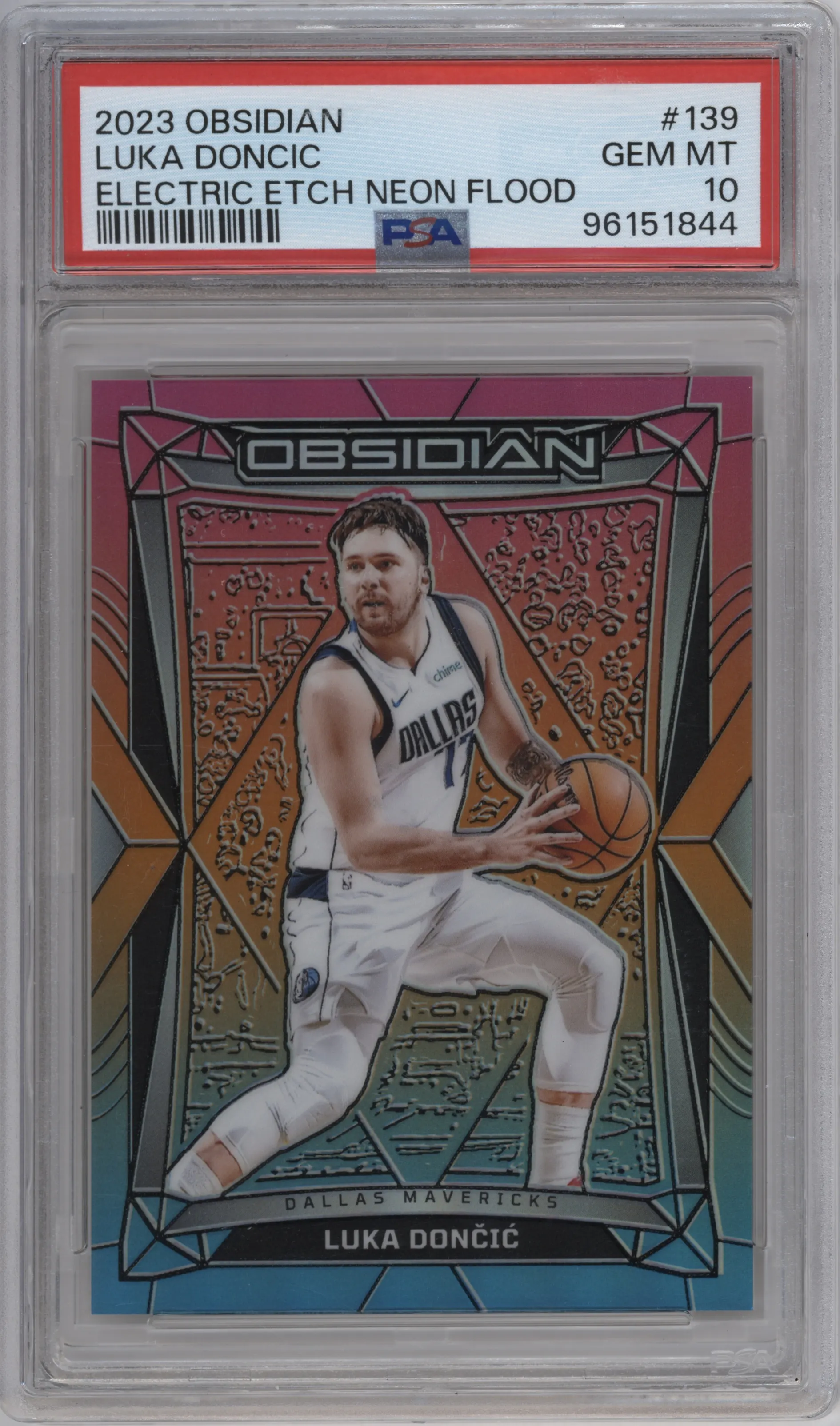 2023 Panini Obsidian Luka Doncic Electric Etch Neon Flood #139 PSA 10