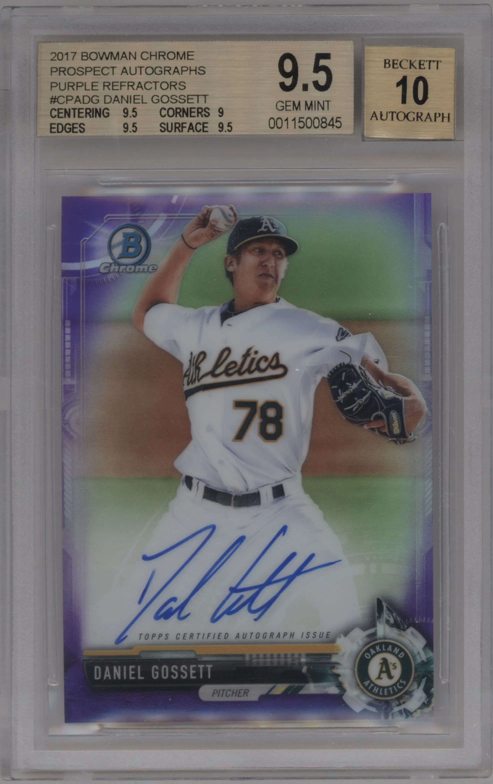 2017 Bowman Chrome Chr.Pros.Auto Daniel Gossett Purple Refractor BGS 9.5