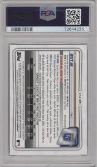 Bobby Witt Jr. from the 2020 Bowman Chrome set featuring a Gold Shimmer Refractor parallel graded by PSA and given an overall grade of 9.