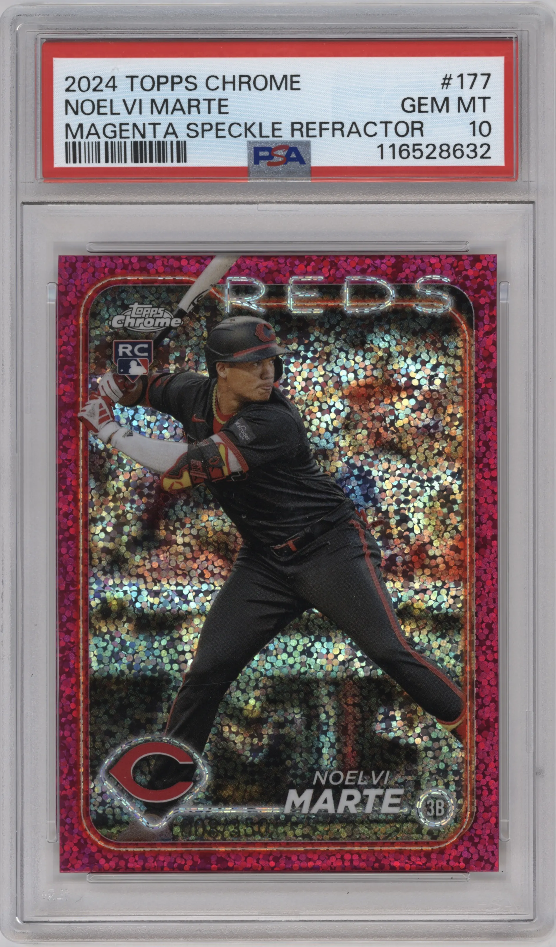 2024 Topps Chrome Noelvi Marte Magenta Speckle Refractor PSA 10
