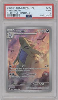 Tyranitar from the 2023 Pokemon SV set graded by PSA and given an overall grade of 9.