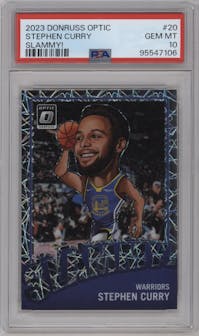 Stephen Curry from the 2023-24 Donruss Optic set graded by PSA and given an overall grade of 10.