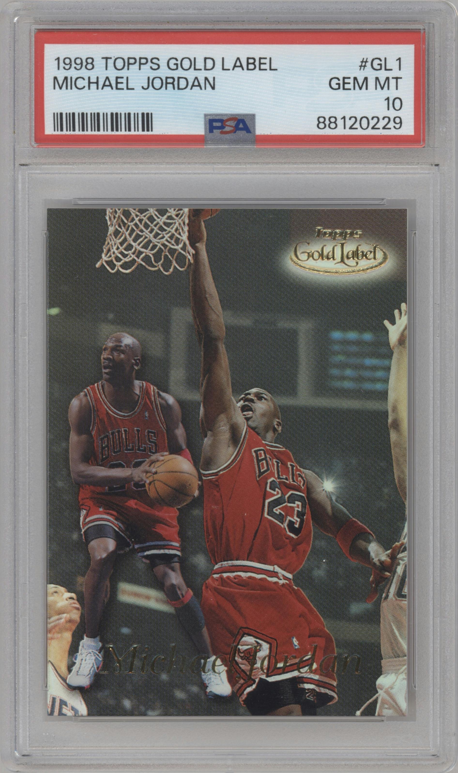 Michael Jordan from the 1998-99 Topps set graded by PSA and given an overall grade of 10.