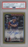 Wyatt Langford  from the 2024 Topps Chrome Update set featuring a Gold Refractor parallel graded by PSA and given an overall grade of 10.
