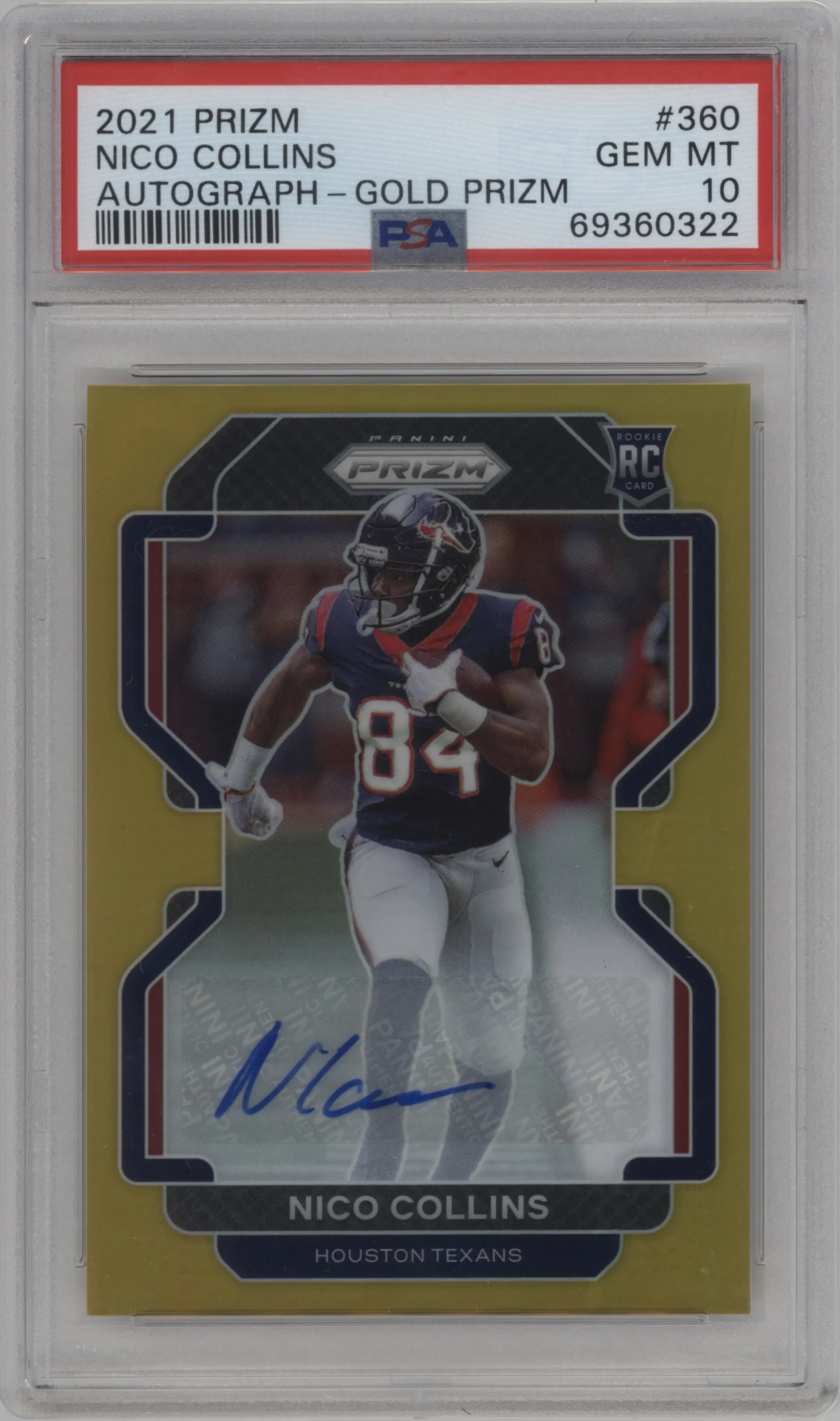 2021 Panini Prizm Rke.Auto Nico Collins Gold Prizm #360 PSA 10