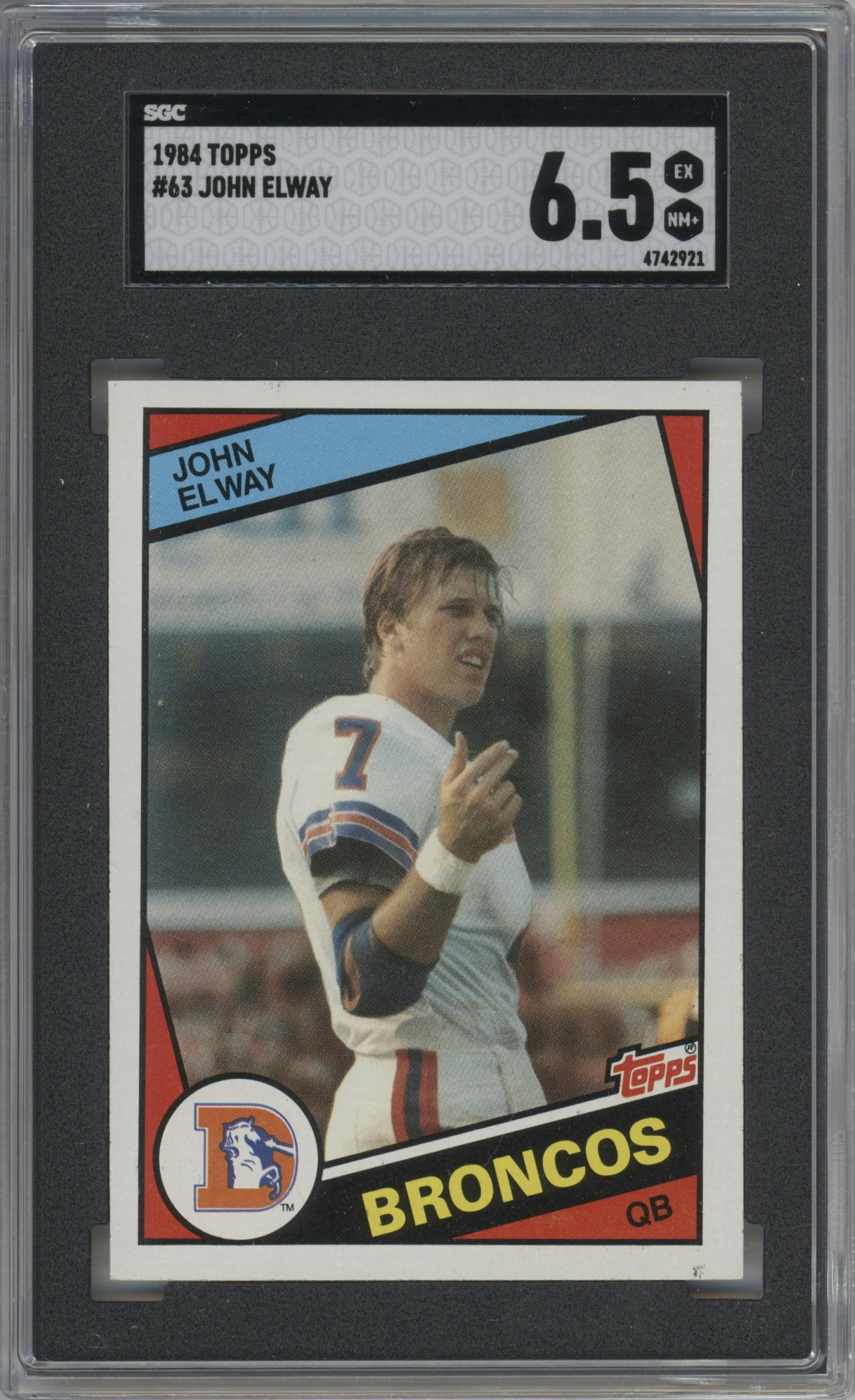 John Elway from the 1984 Topps set graded by SGC and given an overall grade of 6.5.
