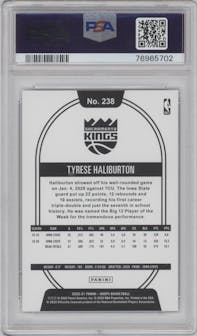 Tyrese Haliburton from the 2020-21 Panini NBA Hoops set featuring a Hyper Gold parallel graded by PSA and given an overall grade of 10.
