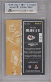 Patrick Mahomes II from the 2017 Panini Contenders Optic set featuring a Red parallel graded by Beckett and given an overall grade of 9.