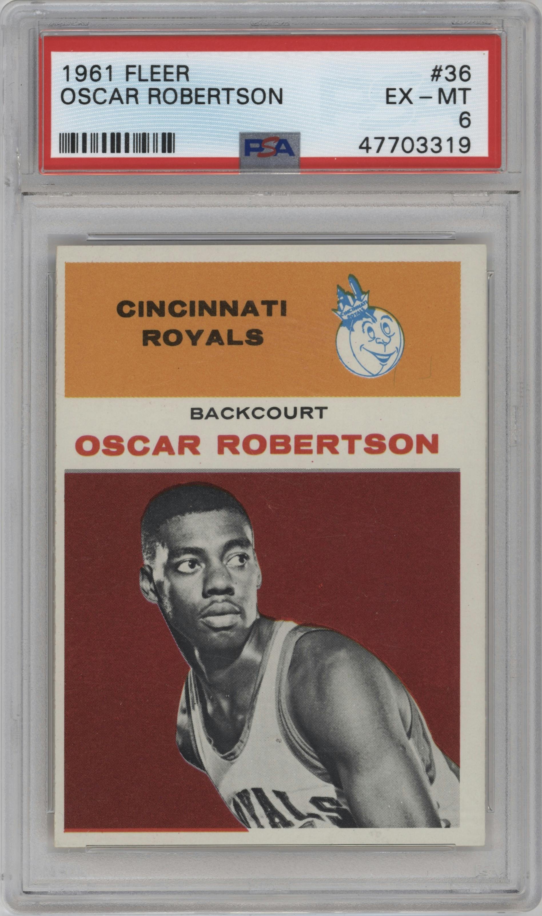 Oscar Robertson from the 1961 Fleer set graded by PSA and given an overall grade of 6.