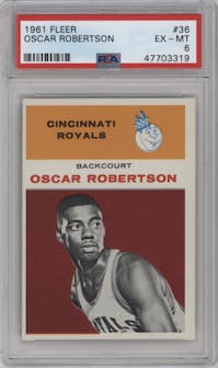 Oscar Robertson from the 1961 Fleer set graded by PSA and given an overall grade of 6.