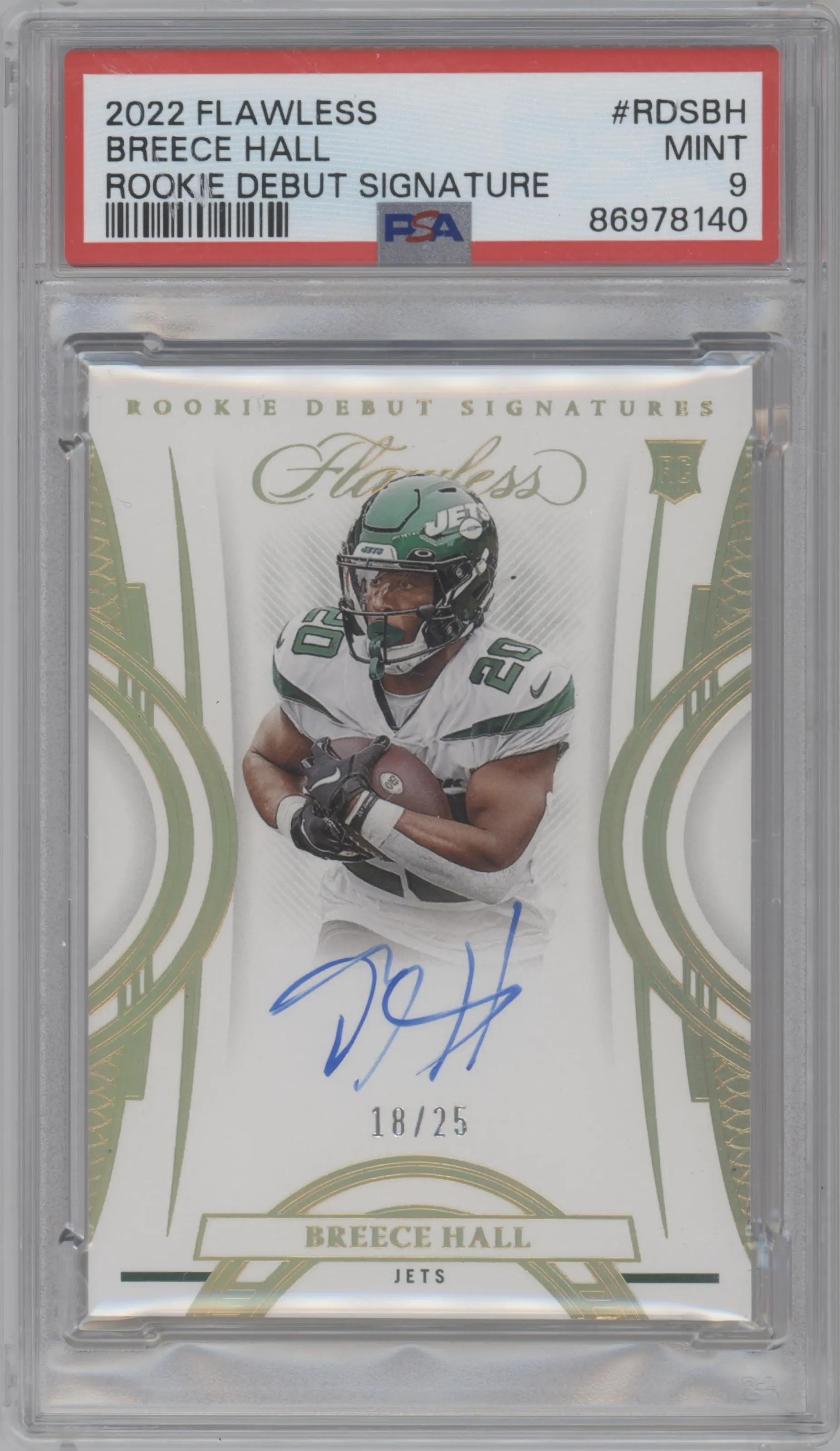 2022 Panini Flawless Rke.Debut Sig. Breece Hall #RDS-BH PSA 9