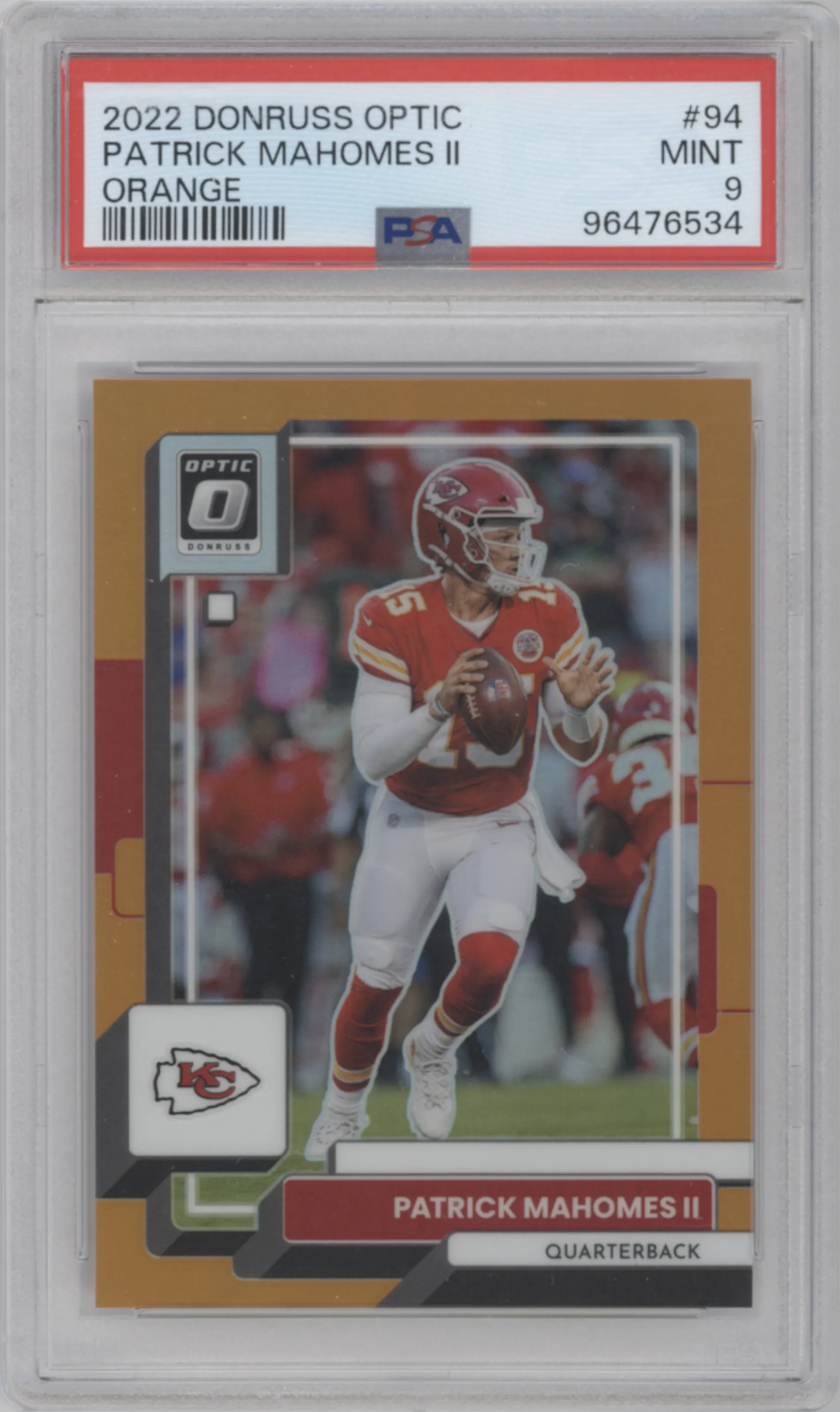 2022 Panini Donruss Optic Patrick Mahomes II Orange PSA 9