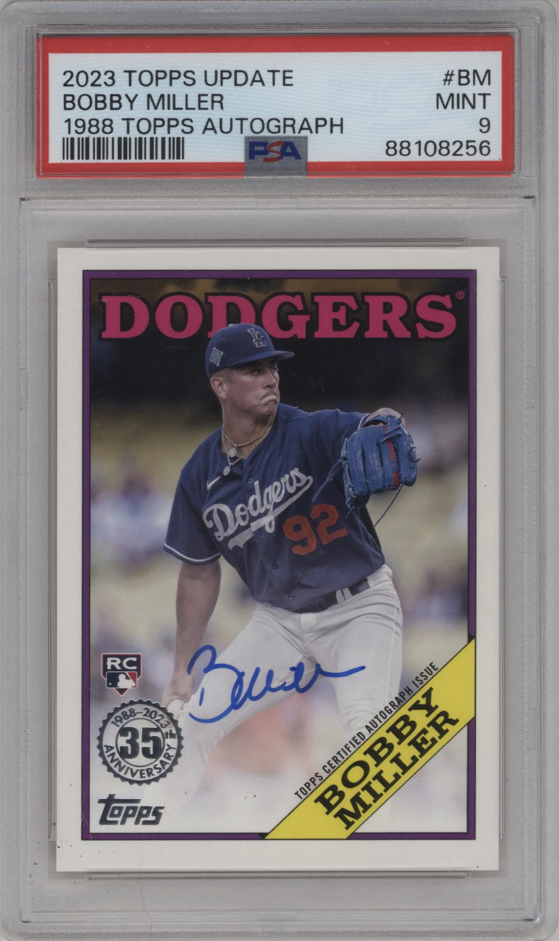 2023 Topps Update 1988 Topps Auto Bobby Miller #88BA-BM PSA 9