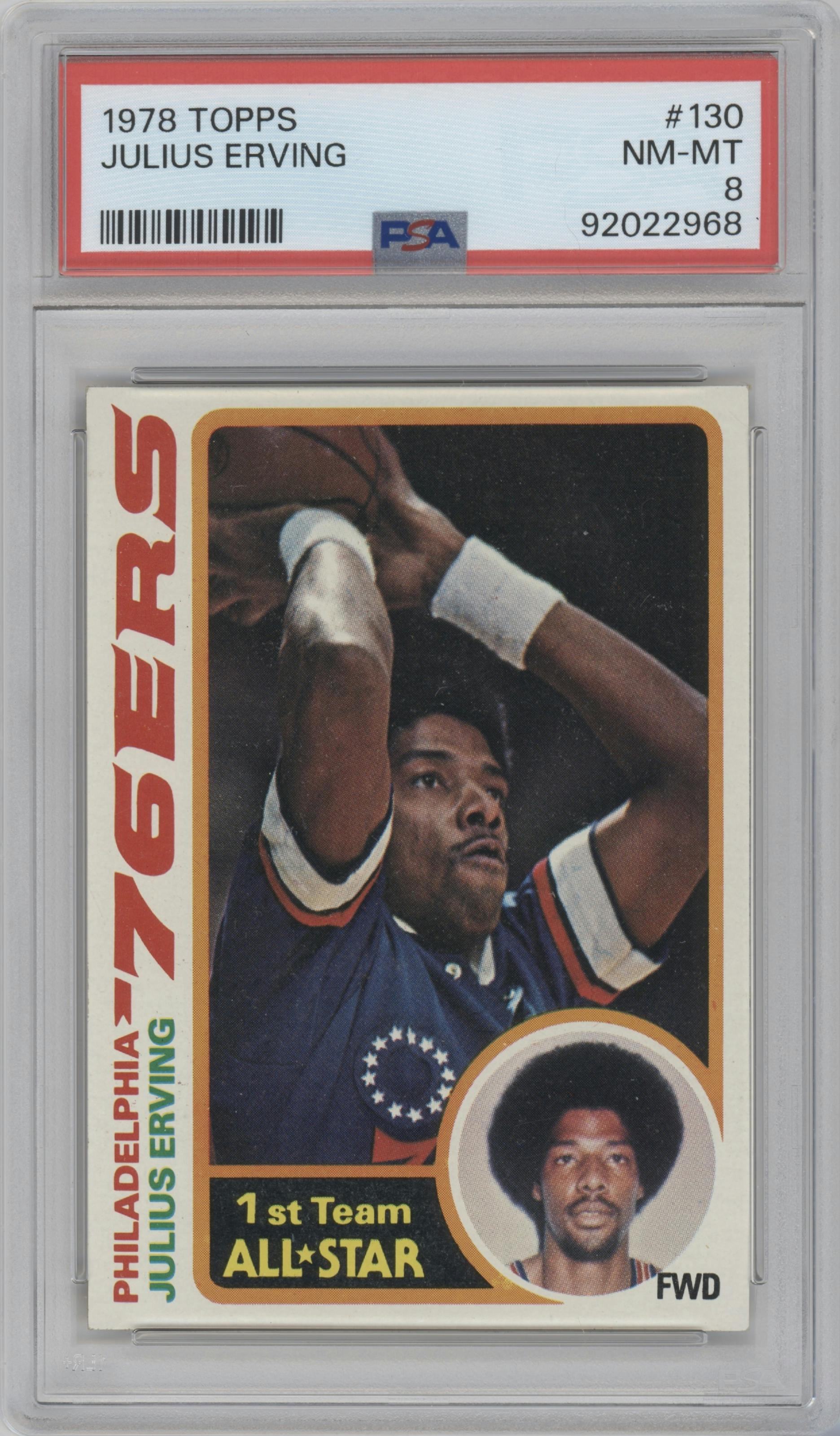 Julius Erving from the 1978-79 Topps set graded by PSA and given an overall grade of 8.