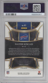 Dalton Kincaid from the 2023 Panini Select set featuring a Disco Blue parallel graded by PSA and given an overall grade of 10.