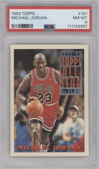 Michael Jordan from the 1993-94 Topps set graded by PSA and given an overall grade of 8.