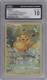 Pikachu from the 2023 Pokemon SWSH set graded by CSG and given an overall grade of 10.