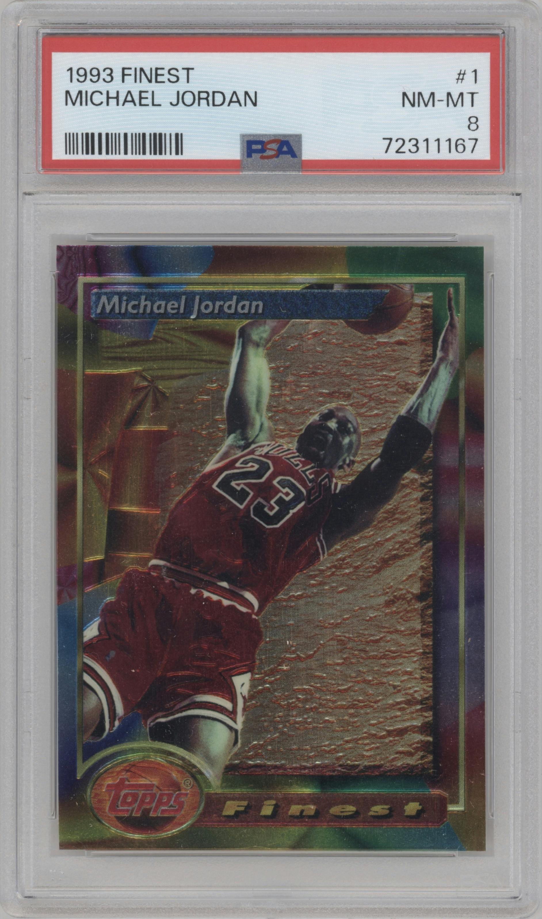 Michael Jordan from the 1993-94 Topps Finest  set graded by PSA and given an overall grade of 8.