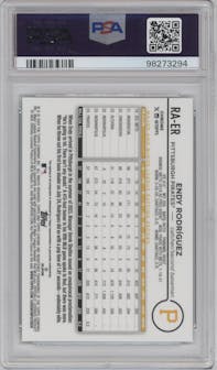 Endy Rodriguez from the 2024 Topps Chrome set featuring a Aqua Wave Refractor parallel graded by PSA and given an overall grade of 10.