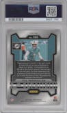 Tua Tagovailoa from the 2023 Panini Prizm set featuring a Red Sparkle parallel graded by PSA and given an overall grade of 9.