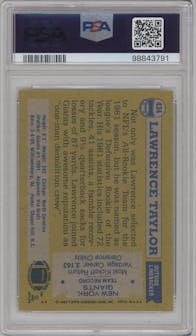 Lawrence Taylor from the 1982 Topps set graded by PSA and given an overall grade of 8.