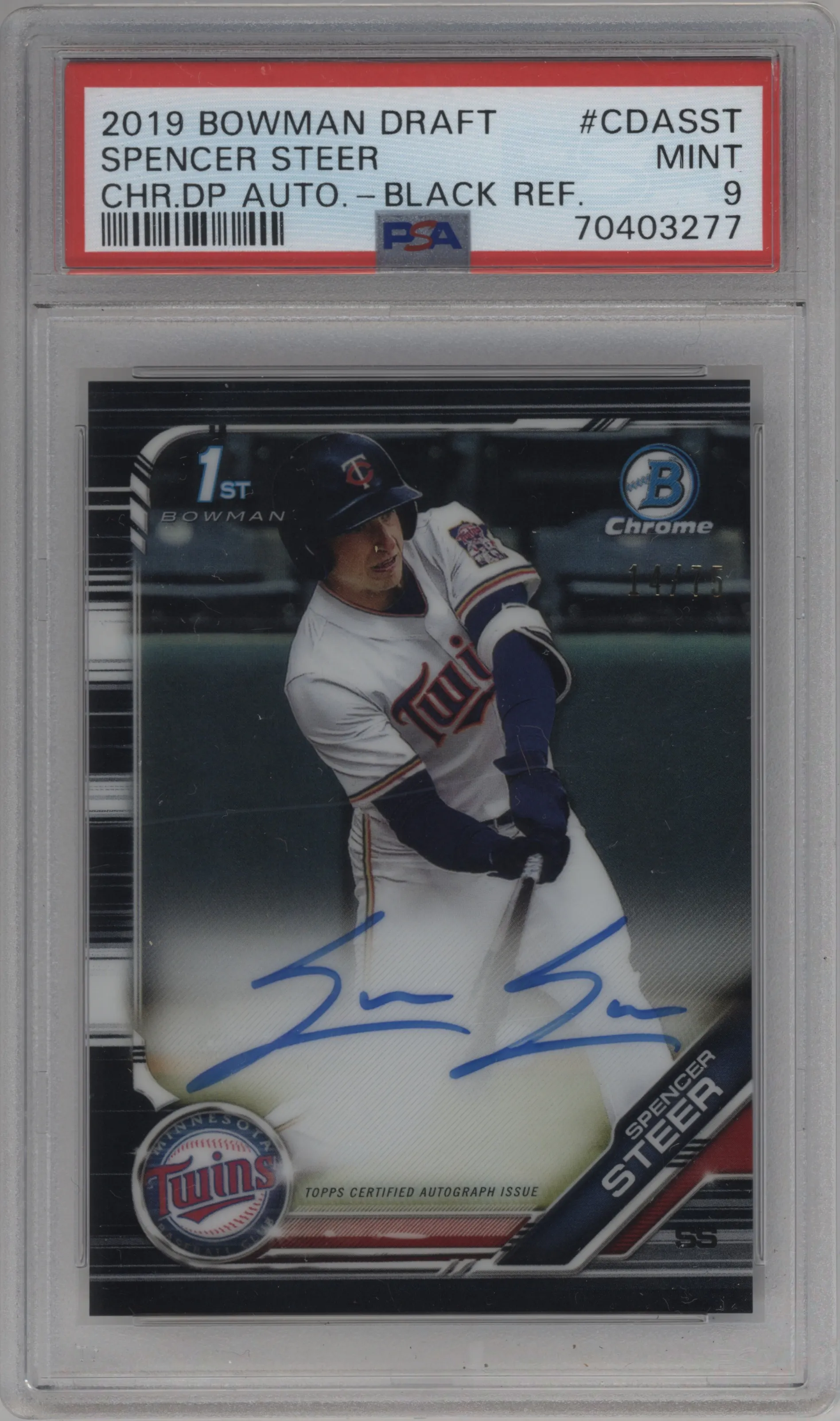 2019 Bowman Draft Chr.DP Auto Spencer Steer Black Refractor PSA 9