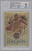 Kareem Abdul-Jabbar from the 2020-21 Panini Impeccable set featuring a Gold Vinyl parallel graded by Beckett and given an overall grade of 9.