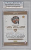 Kareem Abdul-Jabbar from the 2020-21 Panini Impeccable set featuring a Gold Vinyl parallel graded by Beckett and given an overall grade of 9.
