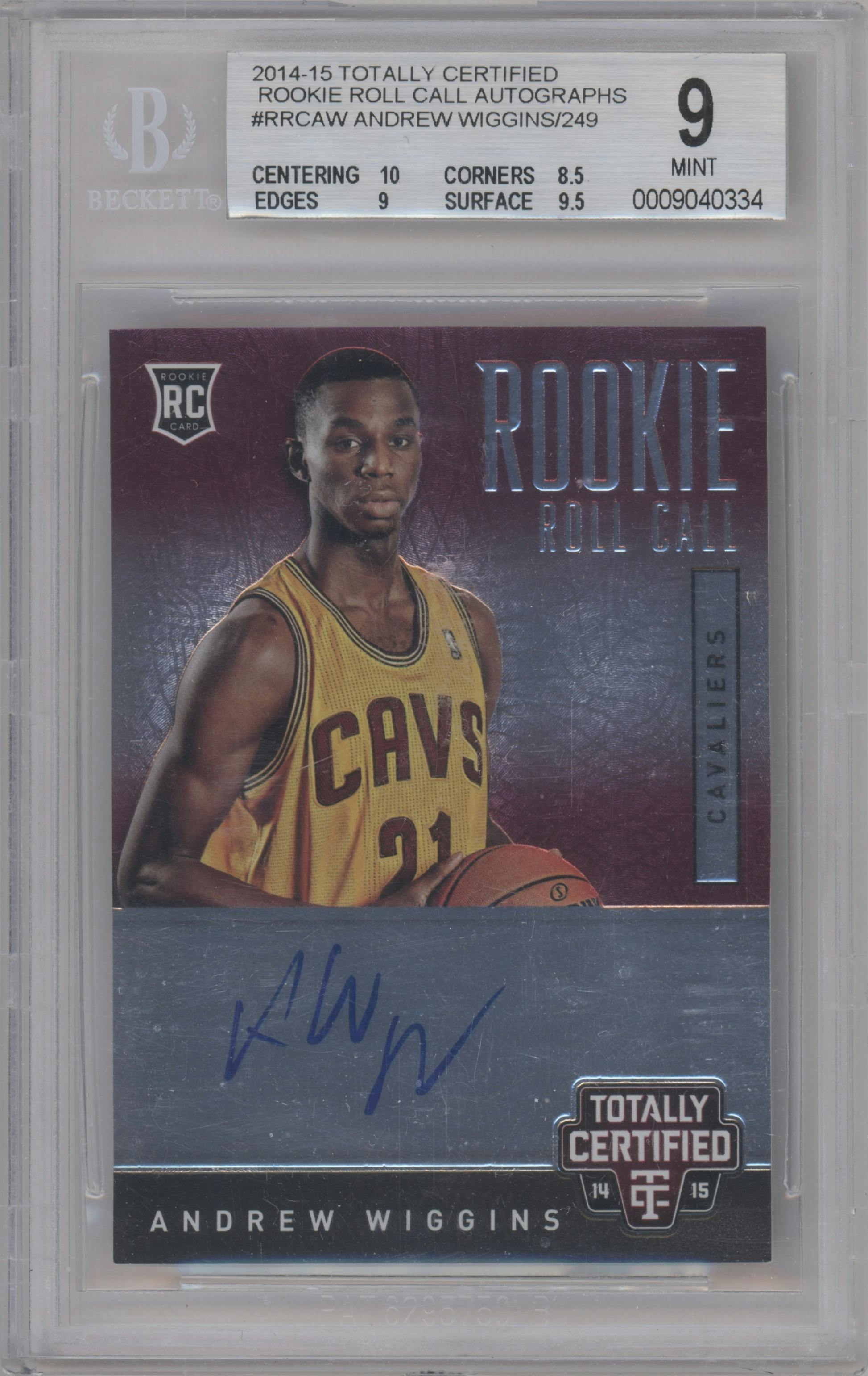 Andrew Wiggins from the 2014-15 Panini Totally Certified set graded by Beckett and given an overall grade of 9.
