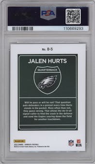 Jalen Hurts from the 2023 Panini Donruss set graded by PSA and given an overall grade of 9.