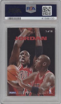 Michael Jordan from the 1994-95 Skybox E-Motion set graded by PSA and given an overall grade of 10.