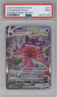 Gengar VMAX from the 2021 Pokemon SWSH set graded by PSA and given an overall grade of 9.