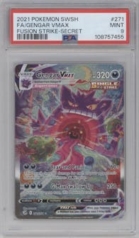 Gengar VMAX from the 2021 Pokemon SWSH set graded by PSA and given an overall grade of 9.