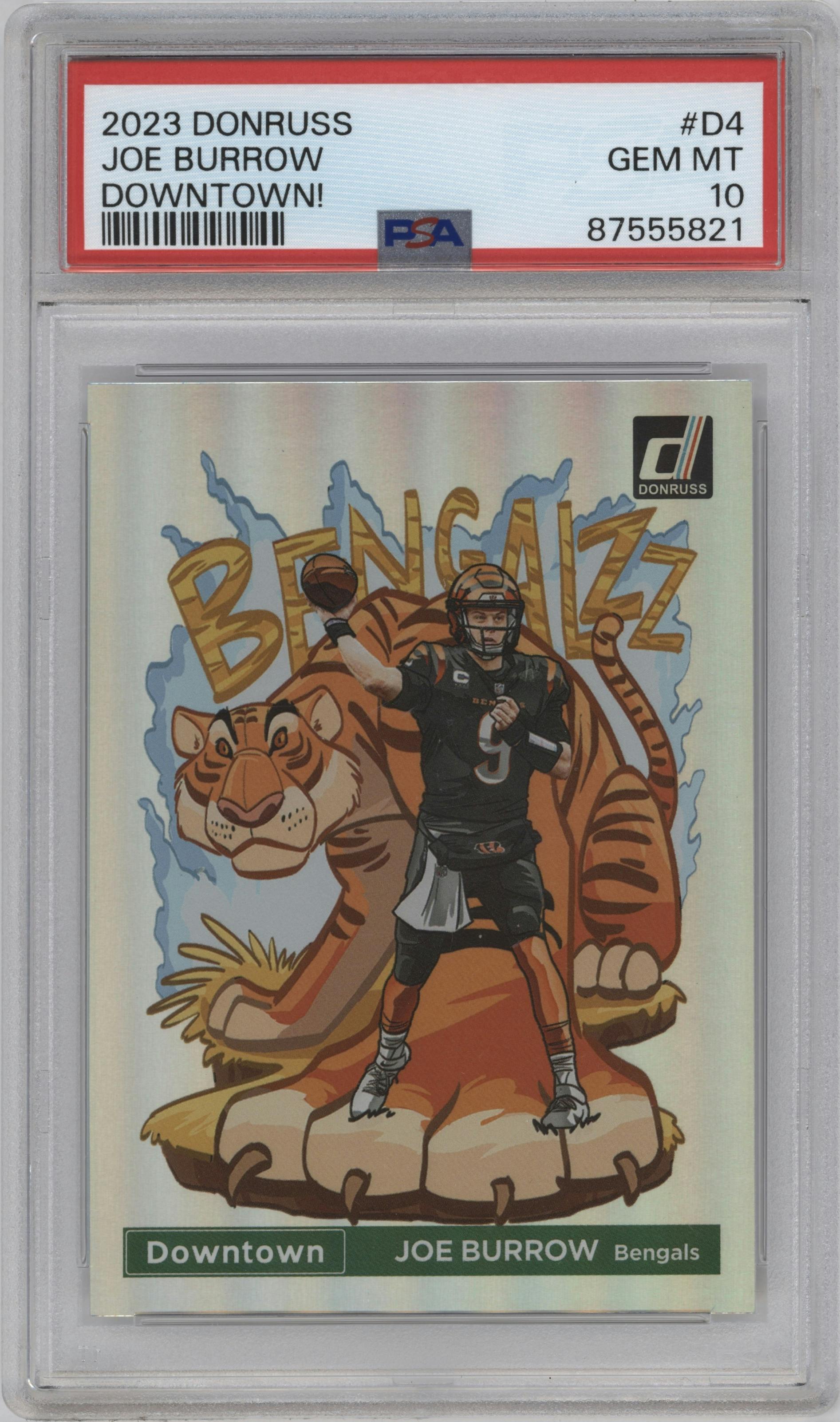 Joe Burrow from the 2023 Panini Donruss set graded by PSA and given an overall grade of 10.