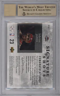 LeBron James from the 2005-06 Upper Deck Sweet Shot set graded by Beckett and given an overall grade of 9.5.