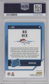 Bo Nix from the 2024 Donruss set featuring a Blue Scope parallel graded by PSA and given an overall grade of 9.