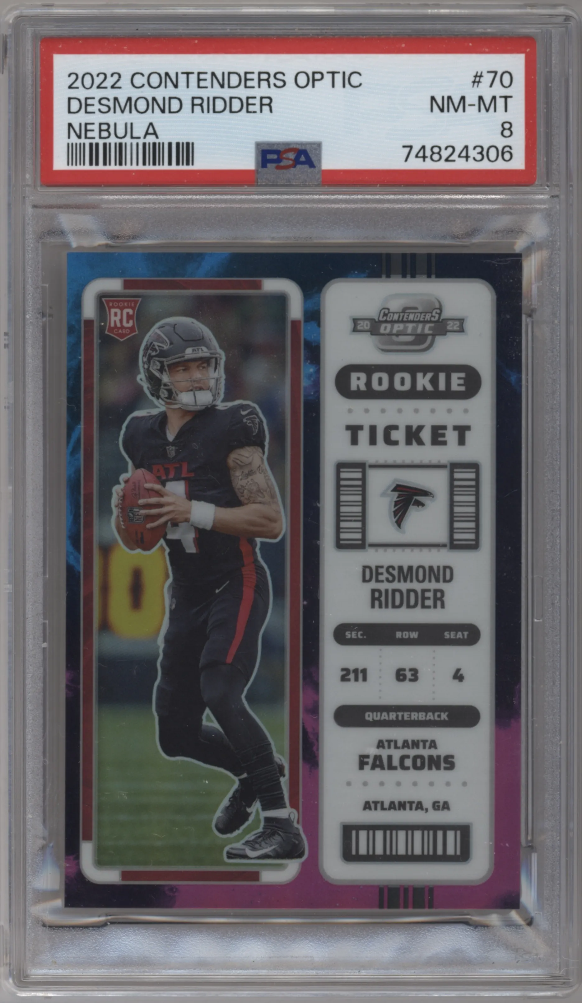 2022 Panini Contenders Optic Rke.Tkt. Desmond Ridder Nebula PSA 8