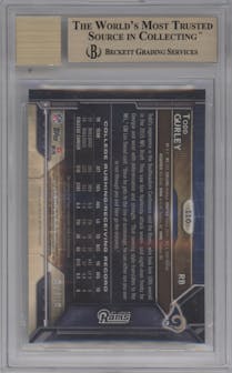 Todd Gurley from the 2015 Topps Chrome set featuring a Gold Refractor parallel graded by Beckett and given an overall grade of 9.5.